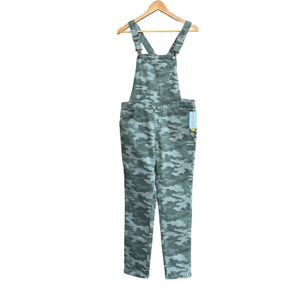 New Cat & Jack Girls Olive Camo Ultimate Stretch Denim Overalls XXL (18)